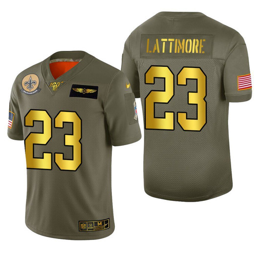 [FULLY STITCHED] New Orleans Saints Marshon Lattimore 2019 Salute To Service 100 Metallic Limited Football Jersey 