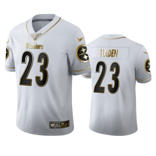 [FULLY STITCHED] Pittsburgh Steelers Joe Haden White 100th Season Golden Edition Limited Football Jersey 
