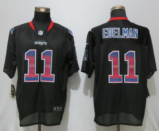 [FULLY STITCHED] #11 New England Patriots Julian Edelman Black Strobe Limited Football Jersey 