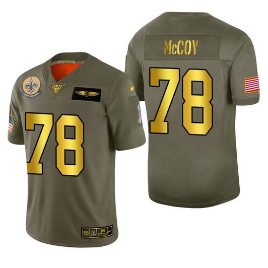 [FULLY STITCHED] New Orleans Saints Erik Mccoy 2019 Salute To Service 100 Metallic Limited Football Jersey 