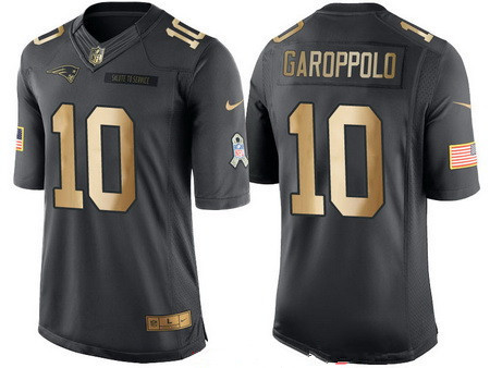 [FULLY STITCHED] #10 New England Patriots Jimmy Garoppolo Anthracite Gold 2016 Salute To Service Limited Football Jersey 