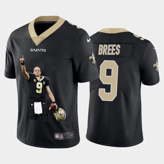 [FULLY STITCHED] #9 New Orleans Saints Drew Brees 2020 Black Limited Football Jersey 