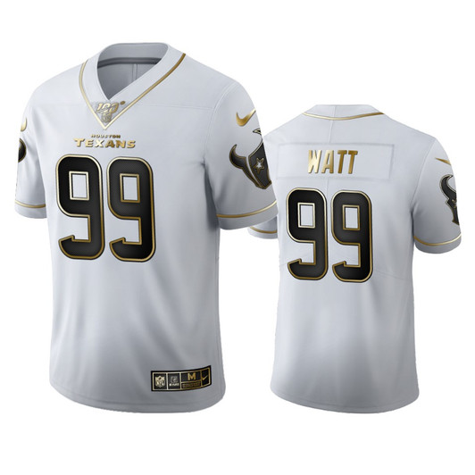 [FULLY STITCHED] Houston Texans Jj Watt White 100th Season Golden Edition Limited Football Jersey 