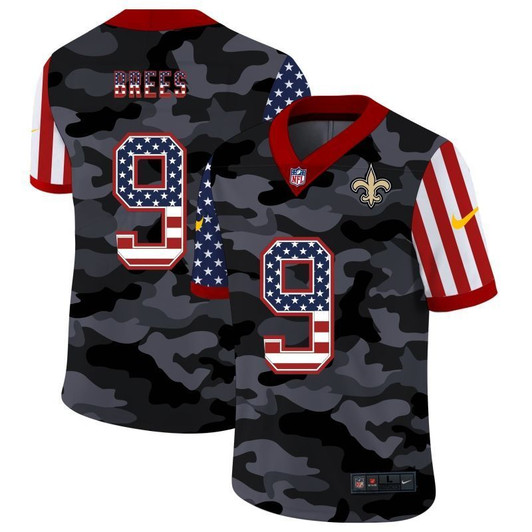 [FULLY STITCHED] #9 New Orleans Saints Drew Brees 2020 Camo Black Limited Football Jersey 