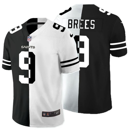 [FULLY STITCHED] #9 New Orleans Saints Drew Brees 2020 Black And White Limited Football Jersey 