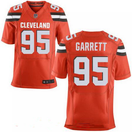 [FULLY STITCHED] #95 Cleveland Browns 2017 Draft Myles Garrett Orange Alternate Limited Football Jersey 