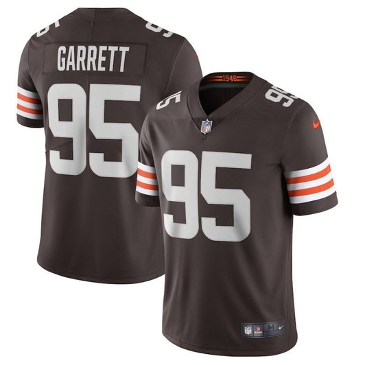 [FULLY STITCHED] #95 Cleveland Browns Myles Garrett 2020 Brown Limited Football Jersey 