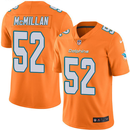 [FULLY STITCHED] #52 Miami Dolphins Raekwon Mcmillan Orange Rush Limited Football Jersey 