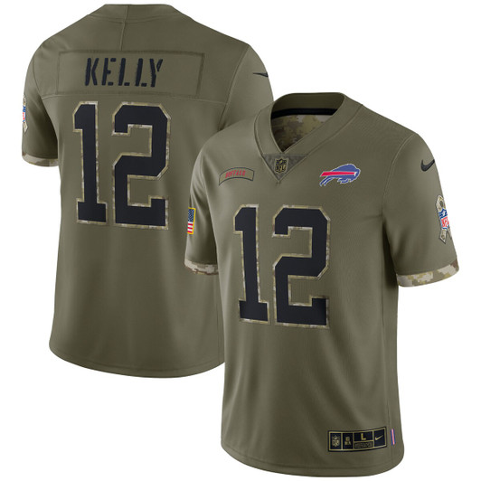 [FULLY STITCHED] Buffalo Bills Jim Kelly 2022 Salute To Service Olive Limited Football Jersey 