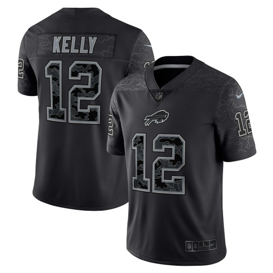 [FULLY STITCHED] Buffalo Bills Jim Kelly Rflctv Black Limited Football Jersey 