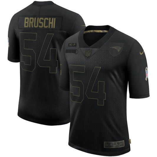 [FULLY STITCHED] #54 New England Patriots Tedy Bruschi 2020 Black Limited Football Jersey 