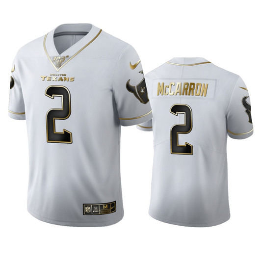 [FULLY STITCHED] Houston Texans Aj Mccarron White 100th Season Golden Edition Limited Football Jersey 