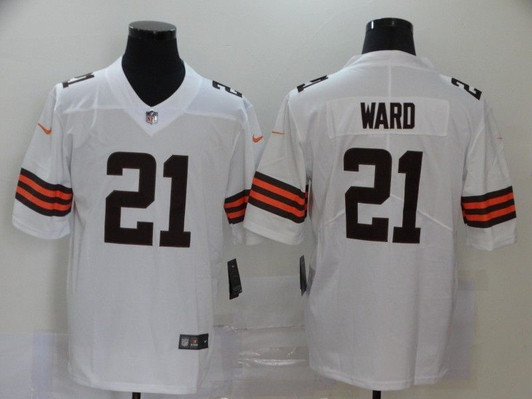 [FULLY STITCHED] #21 Cleveland Browns Denzel Ward 2020 White Style 2 Limited Football Jersey 