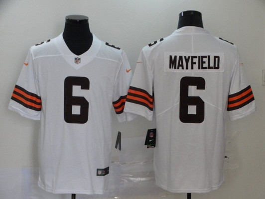 [FULLY STITCHED] #6 Cleveland Browns Baker Mayfield 2020 White Limited Football Jersey 