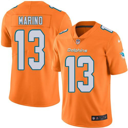 [FULLY STITCHED] #13 Miami Dolphins Dan Marino Orange Rush Limited Football Jersey 