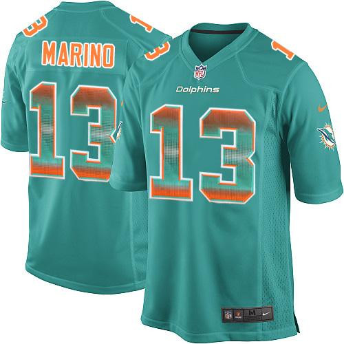 [FULLY STITCHED] #13 Miami Dolphins Dan Marino Aqua Green Strobe Limited Football Jersey 