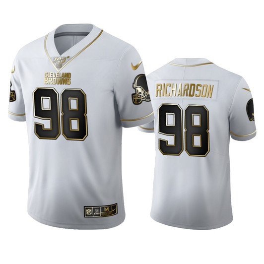 [FULLY STITCHED] Cleveland Browns Sheldon Richardson White 100th Season Golden Edition Limited Football Jersey 