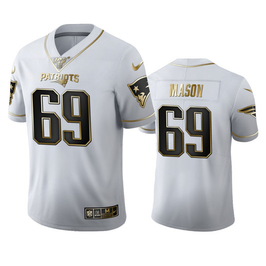 [FULLY STITCHED] New England Patriots Shaq Mason White 100th Season Golden Edition Limited Football Jersey 