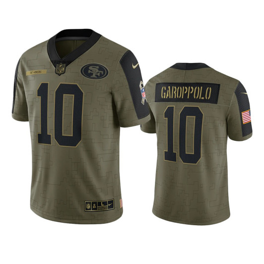 [FULLY STITCHED] San Francisco 49ers Jimmy Garoppolo Olive 2021 Salute To Service Limited Football Jersey 