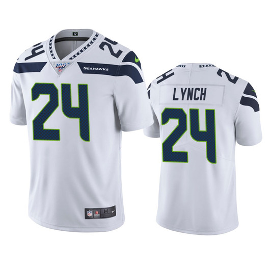 [FULLY STITCHED] Seattle Seahawks Marshawn Lynch White 100th Season Limited Football Jersey 