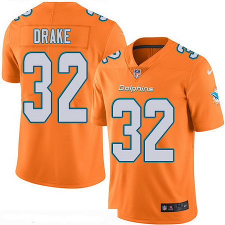 [FULLY STITCHED] #32 Miami Dolphins Kenyan Drake Orange 2016 Color Rush Limited Football Jersey 