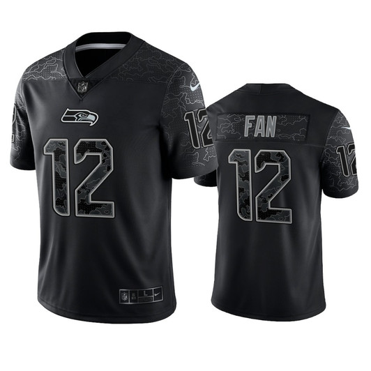 [FULLY STITCHED] Seattle Seahawks 12th Fan Reflective Black Limited Football Jersey 