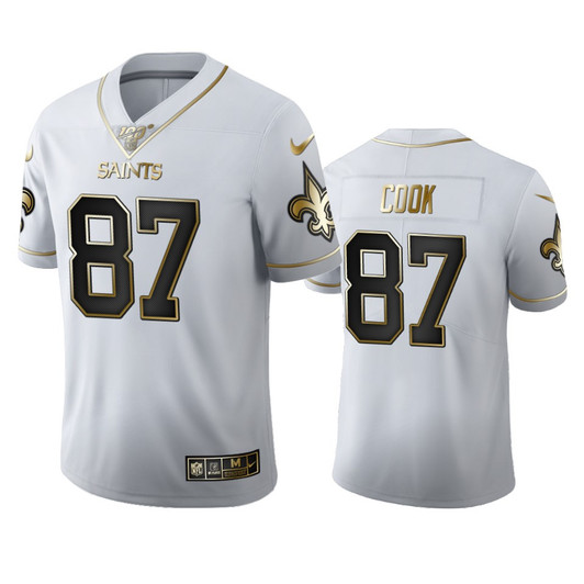 [FULLY STITCHED] New Orleans Saints Jared Cook White 100th Season Golden Edition Limited Football Jersey 