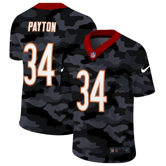 [FULLY STITCHED] #34 Chicago Bears Walter Payton 2020 Camo Black Limited Football Jersey 