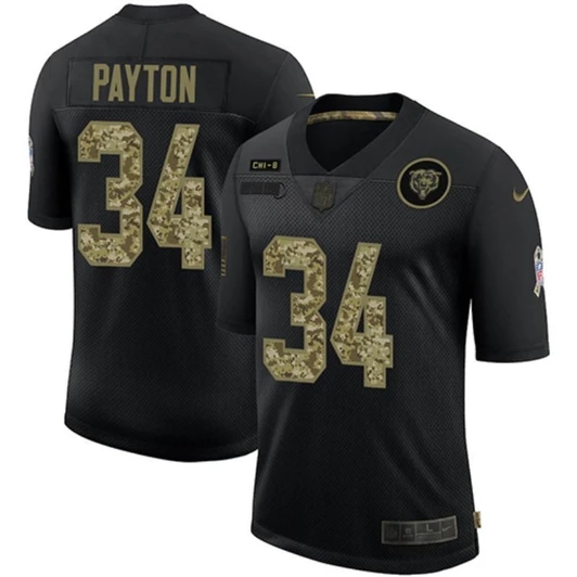 [FULLY STITCHED] #34 Chicago Bears Walter Payton 2020 Black Camo Limited Football Jersey 