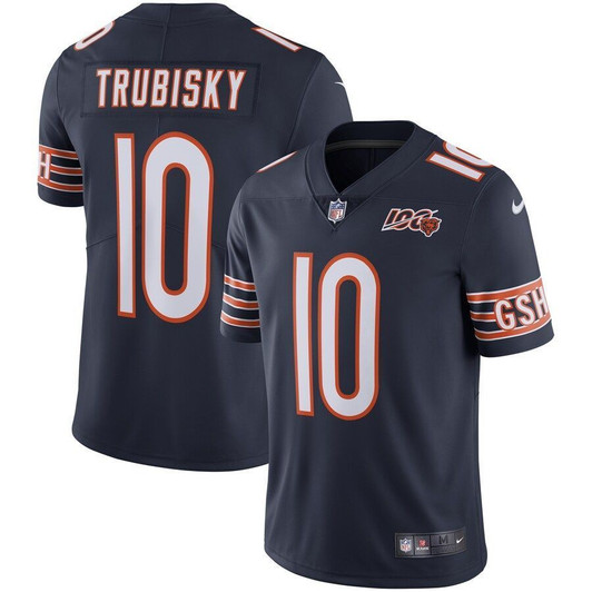 [FULLY STITCHED] Chicago Bears Mitchell Trubisky Navy 100th Season Style 2 Limited Football Jersey 