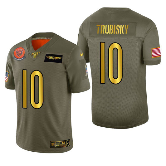 [FULLY STITCHED] Chicago Bears Mitchell Trubisky 2019 Salute To Service 100 Metallic Limited Football Jersey 