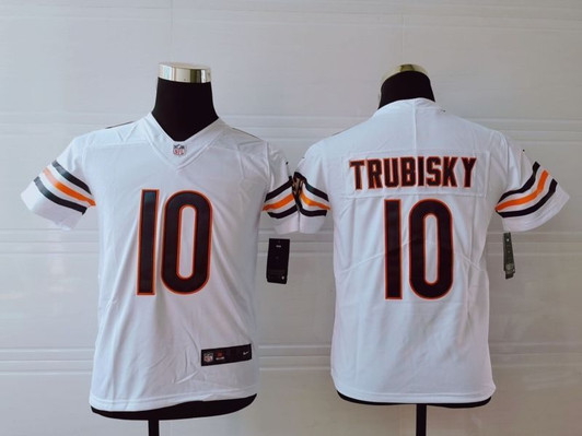 [FULLY STITCHED] #10 Chicago Bears Mitchell Trubisky 2020 White Style 3 Limited Football Jersey 