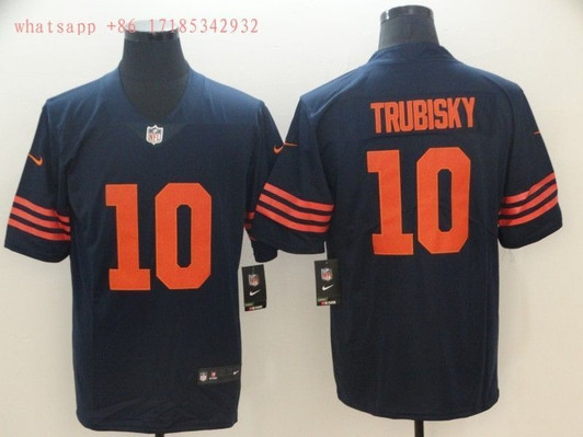 [FULLY STITCHED] #10 Chicago Bears Mitchell Trubisky 2020 Navy Limited Football Jersey 