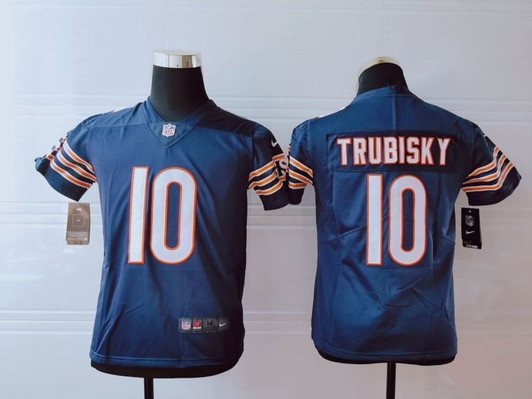 [FULLY STITCHED] #10 Chicago Bears Mitchell Trubisky 2020 Navy Style 2 Limited Football Jersey 