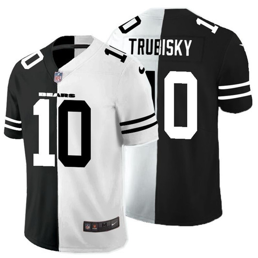 [FULLY STITCHED] #10 Chicago Bears Mitchell Trubisky 2020 Black And White Limited Football Jersey 