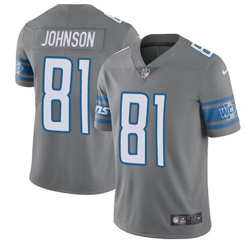 [FULLY STITCHED] #81 Detroit Lions Calvin Johnson Gray Rush Limited Football Jersey 
