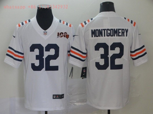 [FULLY STITCHED] #32 Chicago Bears David Montgomery 100 2020 White Limited Football Jersey 