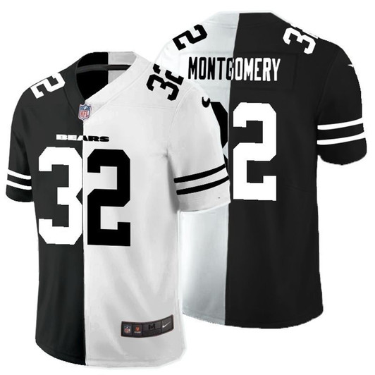 [FULLY STITCHED] #32 Chicago Bears David Montgomery 2020 Black And White Limited Football Jersey 