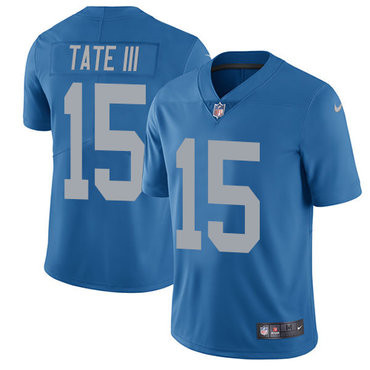 [FULLY STITCHED] #15 Detroit Lions Golden Tate III Blue Throwback Limited Football Jersey 