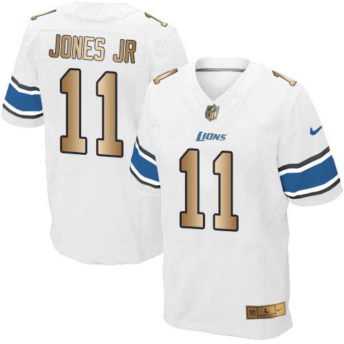 [FULLY STITCHED] #11 Detroit Lions Marvin Jones Jr White Gold Limited Football Jersey 