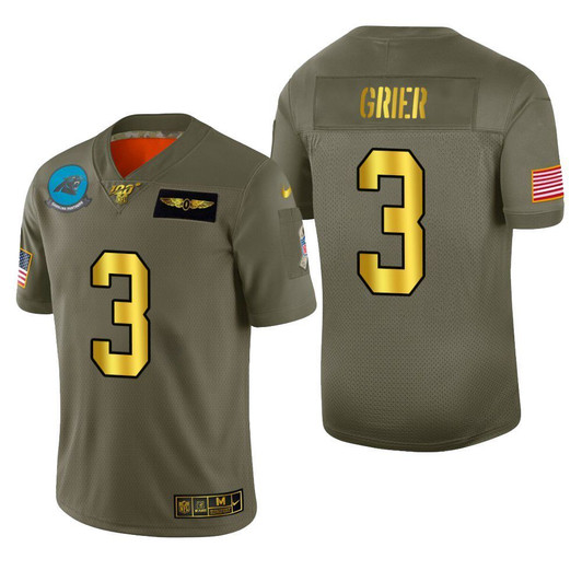 [FULLY STITCHED] Carolina Panthers Will Grier 2019 Salute To Service 100 Metallic Limited Football Jersey 