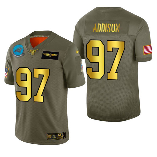 [FULLY STITCHED] Carolina Panthers Mario Addison 2019 Salute To Service 100 Metallic Limited Football Jersey 