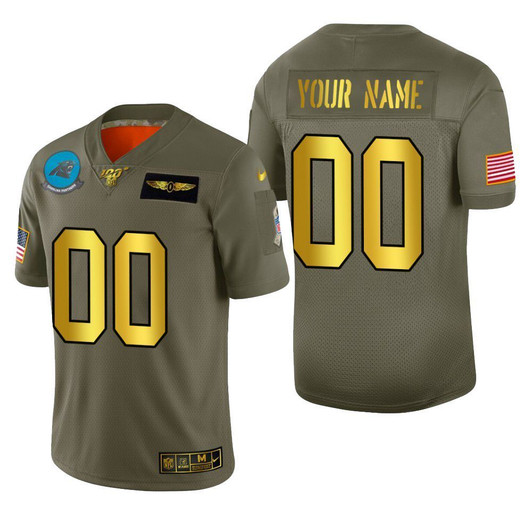 [FULLY STITCHED] Carolina Panthers 2019 Salute To Service 100 Metallic Limited Football Jersey 