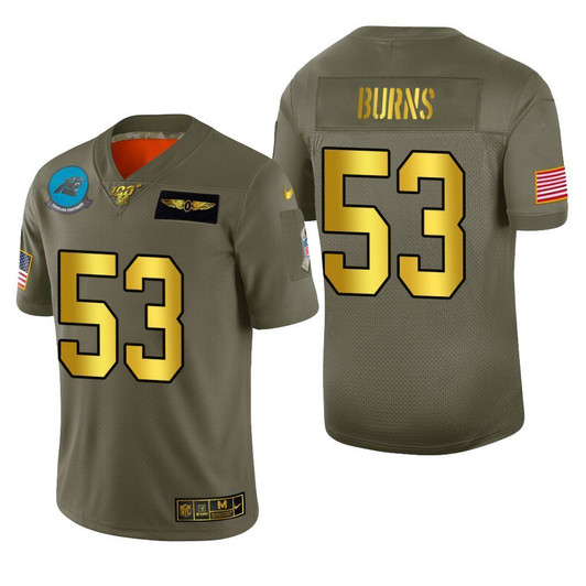 [FULLY STITCHED] Carolina Panthers Brian Burns 2019 Salute To Service 100 Metallic Limited Football Jersey 