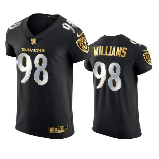 [FULLY STITCHED] Baltimore Ravens Brandon Williams Golden Edition Black Limited Football Jersey 