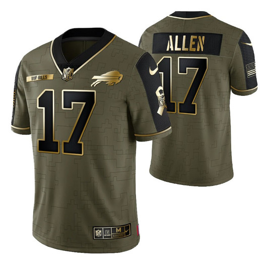 [FULLY STITCHED] #17 Buffalo Bills Josh Allen 2021 Golden Edition Olive Limited Football Jersey 