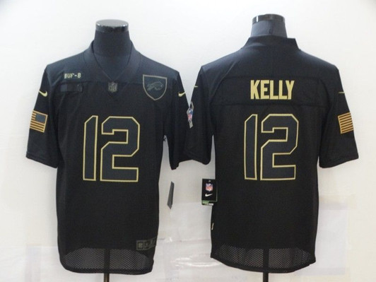 [FULLY STITCHED] #12 Buffalo Bills Jim Kelly 2020 Black Limited Football Jersey 