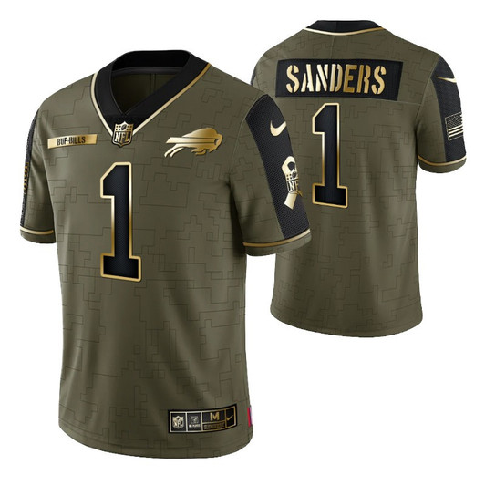 [FULLY STITCHED] #1 Buffalo Bills Emmanuel Sanders 2021 Golden Edition Olive Limited Football Jersey 