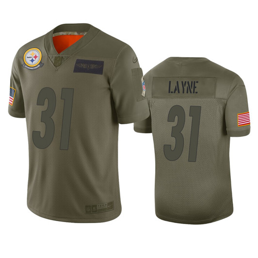 [FULLY STITCHED] Pittsburgh Steelers Justin Layne Camo 2019 Salute To Service Limited Football Jersey 