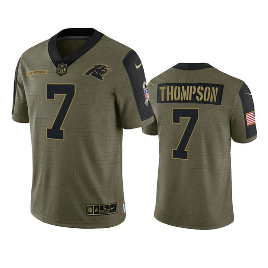 [FULLY STITCHED] Carolina Panthers Shaq Thompson Olive 2021 Salute To Service Limited Football Jersey 